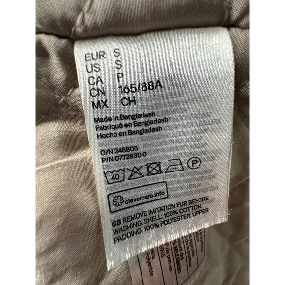 H&M Womans S Oversized Parka Hooded Long Barn Jacket Quilted Chore Coat Tan - Picture 6 of 9